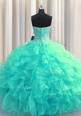 Admirable Visible Boning Sweetheart Sleeveless Organza 15th Birthday Dress Beading and Ruffles Lace Up