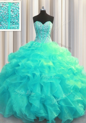 Admirable Visible Boning Sweetheart Sleeveless Organza 15th Birthday Dress Beading and Ruffles Lace Up