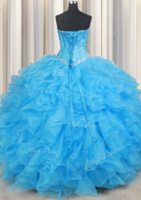 Baby Blue Sleeveless Beading and Ruffled Layers Floor Length Quinceanera Dress