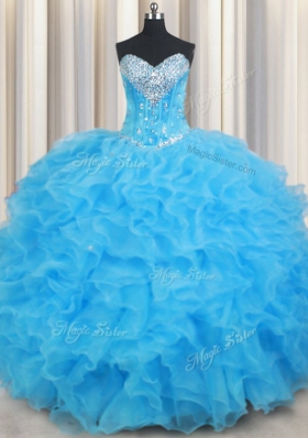 Baby Blue Sleeveless Beading and Ruffled Layers Floor Length Quinceanera Dress