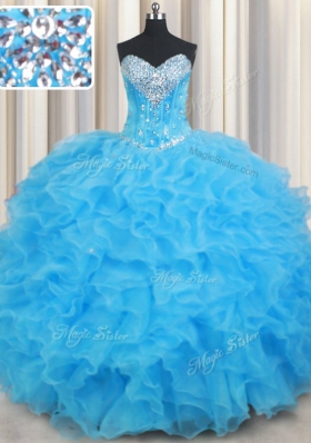 Baby Blue Sleeveless Beading and Ruffled Layers Floor Length Quinceanera Dress