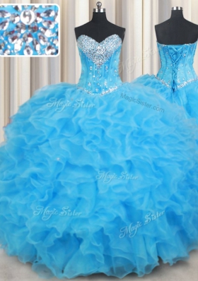 Baby Blue Sleeveless Beading and Ruffled Layers Floor Length Quinceanera Dress