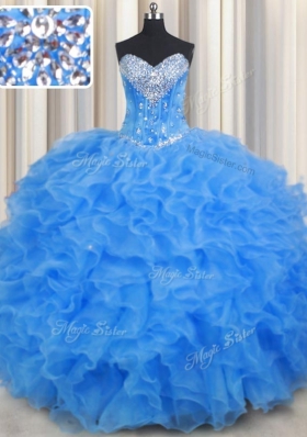 Best Baby Blue Sweetheart Lace Up Beading and Ruffles 15 Quinceanera Dress Sleeveless