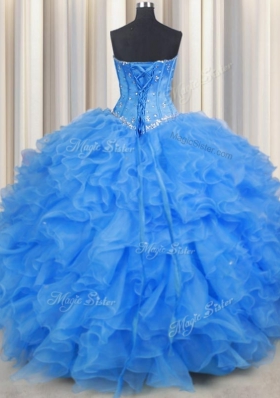 Best Baby Blue Sweetheart Lace Up Beading and Ruffles 15 Quinceanera Dress Sleeveless