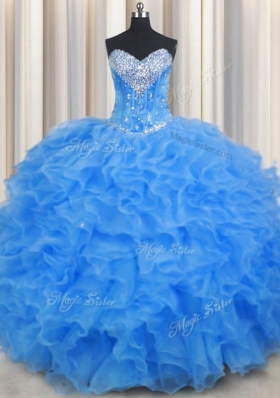 Best Baby Blue Sweetheart Lace Up Beading and Ruffles 15 Quinceanera Dress Sleeveless