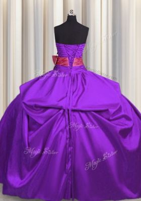 Bowknot Strapless Sleeveless Lace Up Sweet 16 Dress Purple Taffeta