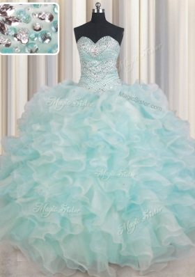 Colorful Light Blue Sweetheart Lace Up Beading and Ruffles Quinceanera Dresses Sleeveless