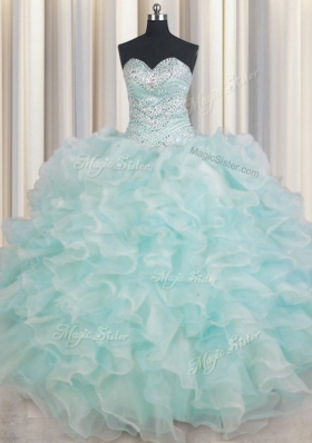 Colorful Light Blue Sweetheart Lace Up Beading and Ruffles Quinceanera Dresses Sleeveless