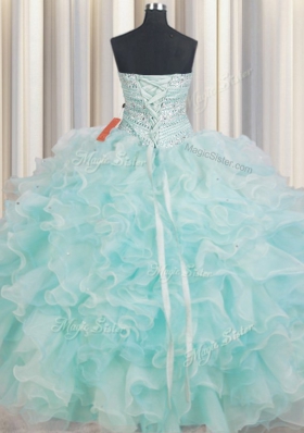 Colorful Light Blue Sweetheart Lace Up Beading and Ruffles Quinceanera Dresses Sleeveless