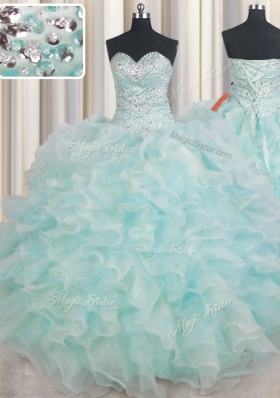 Colorful Light Blue Sweetheart Lace Up Beading and Ruffles Quinceanera Dresses Sleeveless