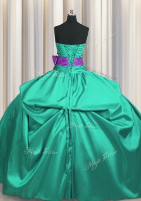 Comfortable Turquoise Strapless Lace Up Beading and Ruching and Bowknot Quinceanera Gowns Sleeveless