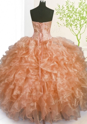 Customized Organza Sweetheart Sleeveless Lace Up Beading and Ruffles and Pick Ups 15 Quinceanera Dress in Orange