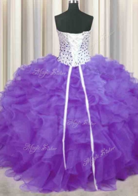 Fashionable Lavender Sleeveless Beading and Ruffles Floor Length Quinceanera Gown