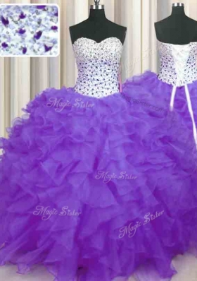 Fashionable Lavender Sleeveless Beading and Ruffles Floor Length Quinceanera Gown