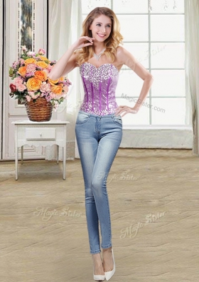 Four Piece Purple Sleeveless Beading and Ruffles and Sequins Floor Length Quince Ball Gowns