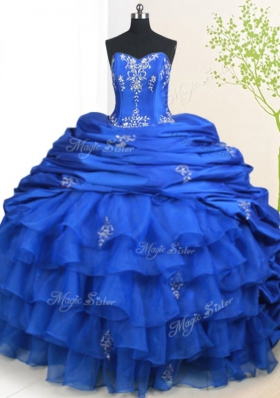 Ideal Pick Ups Ruffled With Train Royal Blue Quinceanera Gown Sweetheart Sleeveless Court Train Lace Up