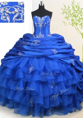 Ideal Pick Ups Ruffled With Train Royal Blue Quinceanera Gown Sweetheart Sleeveless Court Train Lace Up