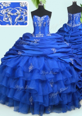 Ideal Pick Ups Ruffled With Train Royal Blue Quinceanera Gown Sweetheart Sleeveless Court Train Lace Up