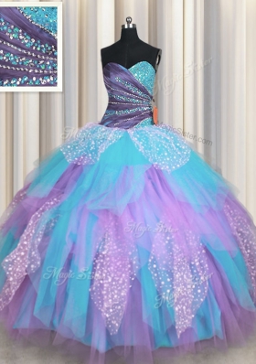 Lovely Sweetheart Sleeveless Lace Up 15th Birthday Dress Multi-color Tulle