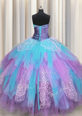 Lovely Sweetheart Sleeveless Lace Up 15th Birthday Dress Multi-color Tulle