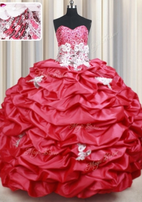 Simple Coral Red Lace Up Sweetheart Beading and Appliques and Sequins and Pick Ups Quinceanera Gown Taffeta Sleeveless Brush Train