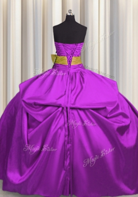 Vintage Purple Ball Gowns Beading and Bowknot Sweet 16 Dress Lace Up Satin Sleeveless Floor Length