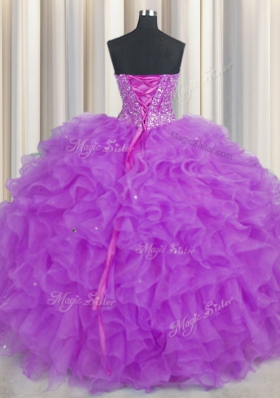 Visible Boning Floor Length Ball Gowns Sleeveless Purple Vestidos de Quinceanera Lace Up
