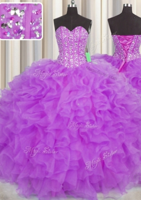 Visible Boning Floor Length Ball Gowns Sleeveless Purple Vestidos de Quinceanera Lace Up