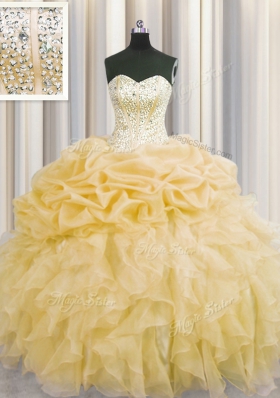Visible Boning Organza Sleeveless Floor Length Quinceanera Dress and Beading and Ruffles