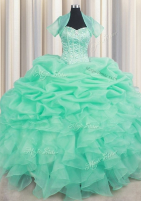 Apple Green Sweetheart Neckline Beading and Ruffles and Pick Ups Quinceanera Gowns Sleeveless Lace Up