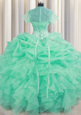 Apple Green Sweetheart Neckline Beading and Ruffles and Pick Ups Quinceanera Gowns Sleeveless Lace Up