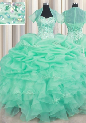 Apple Green Sweetheart Neckline Beading and Ruffles and Pick Ups Quinceanera Gowns Sleeveless Lace Up