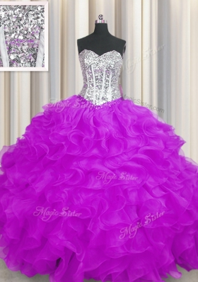Classical Ball Gowns Sweet 16 Dress Purple Sweetheart Organza Sleeveless Floor Length Lace Up