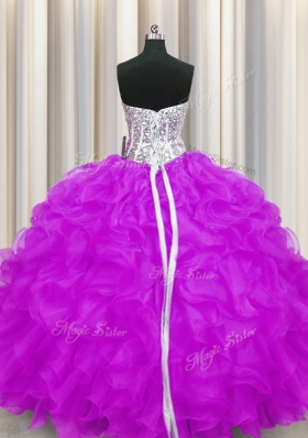 Classical Ball Gowns Sweet 16 Dress Purple Sweetheart Organza Sleeveless Floor Length Lace Up