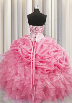 Custom Designed Visible Boning Floor Length Ball Gowns Sleeveless Rose Pink Quinceanera Dresses Lace Up