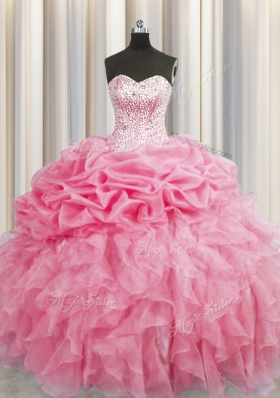 Custom Designed Visible Boning Floor Length Ball Gowns Sleeveless Rose Pink Quinceanera Dresses Lace Up