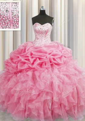 Custom Designed Visible Boning Floor Length Ball Gowns Sleeveless Rose Pink Quinceanera Dresses Lace Up