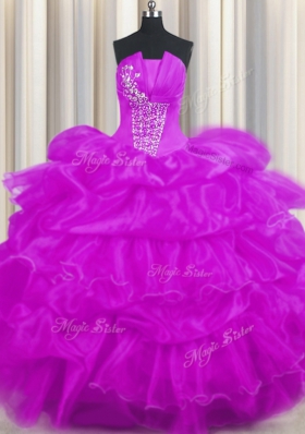Dramatic Organza Sleeveless Floor Length Quince Ball Gowns and Beading and Ruffled Layers and Pick Ups