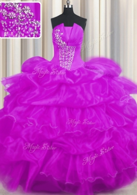 Dramatic Organza Sleeveless Floor Length Quince Ball Gowns and Beading and Ruffled Layers and Pick Ups
