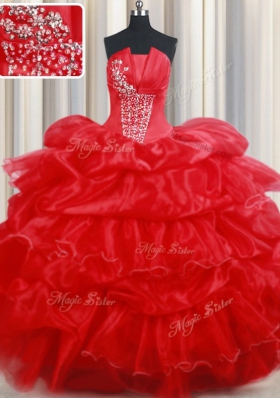 Enchanting Beading and Pick Ups Quinceanera Gowns Red Lace Up Sleeveless Floor Length