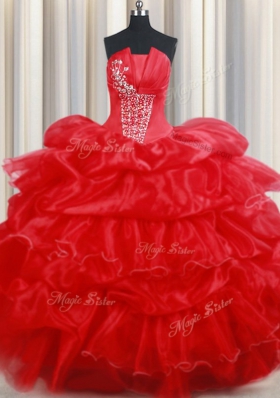 Enchanting Beading and Pick Ups Quinceanera Gowns Red Lace Up Sleeveless Floor Length