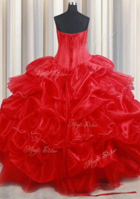 Enchanting Beading and Pick Ups Quinceanera Gowns Red Lace Up Sleeveless Floor Length