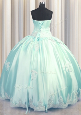 Exceptional Floor Length Apple Green Quinceanera Gown Taffeta Sleeveless Beading and Appliques