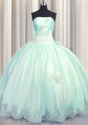 Exceptional Floor Length Apple Green Quinceanera Gown Taffeta Sleeveless Beading and Appliques