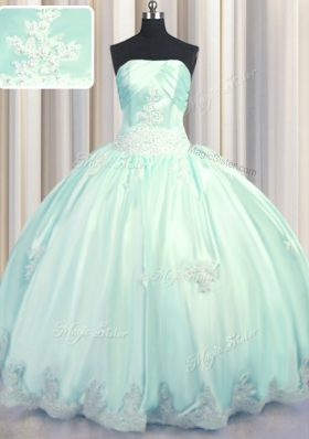 Exceptional Floor Length Apple Green Quinceanera Gown Taffeta Sleeveless Beading and Appliques