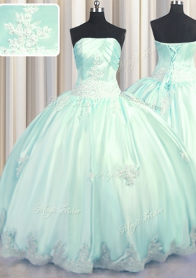 Exceptional Floor Length Apple Green Quinceanera Gown Taffeta Sleeveless Beading and Appliques