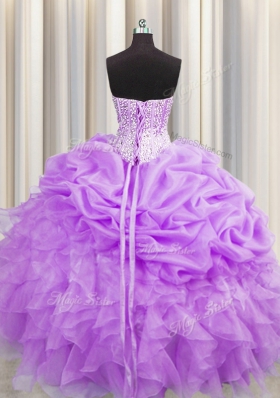 Fashion Pick Ups Visible Boning Sweetheart Sleeveless Lace Up Quinceanera Gowns Purple Organza