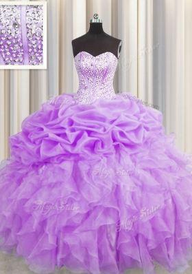 Fashion Pick Ups Visible Boning Sweetheart Sleeveless Lace Up Quinceanera Gowns Purple Organza