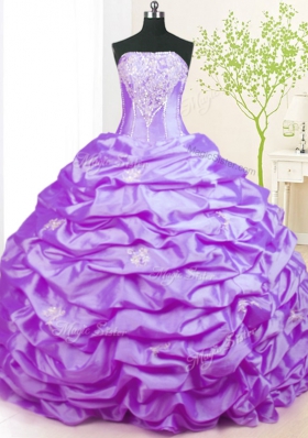 Flare Sleeveless Taffeta With Train Sweep Train Lace Up Vestidos de Quinceanera in Lavender for with Beading
