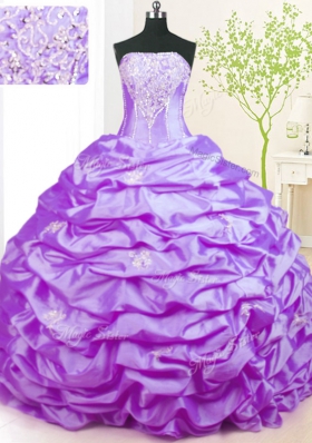 Flare Sleeveless Taffeta With Train Sweep Train Lace Up Vestidos de Quinceanera in Lavender for with Beading